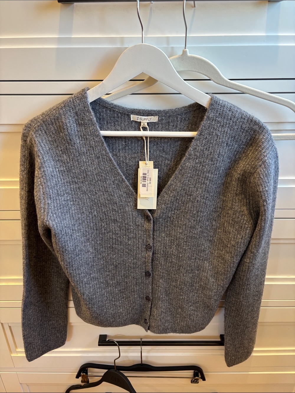 Z Supply Heather Gray V-Neck Ribbed Button Cardigan